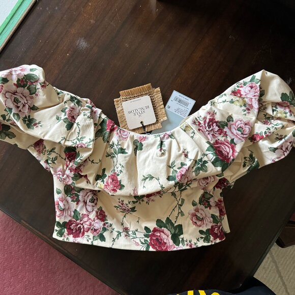 NWT Antonio Melani x The Style Bungalow | Miraflores Floral Print Puff Crop Top - Picture 5 of 15